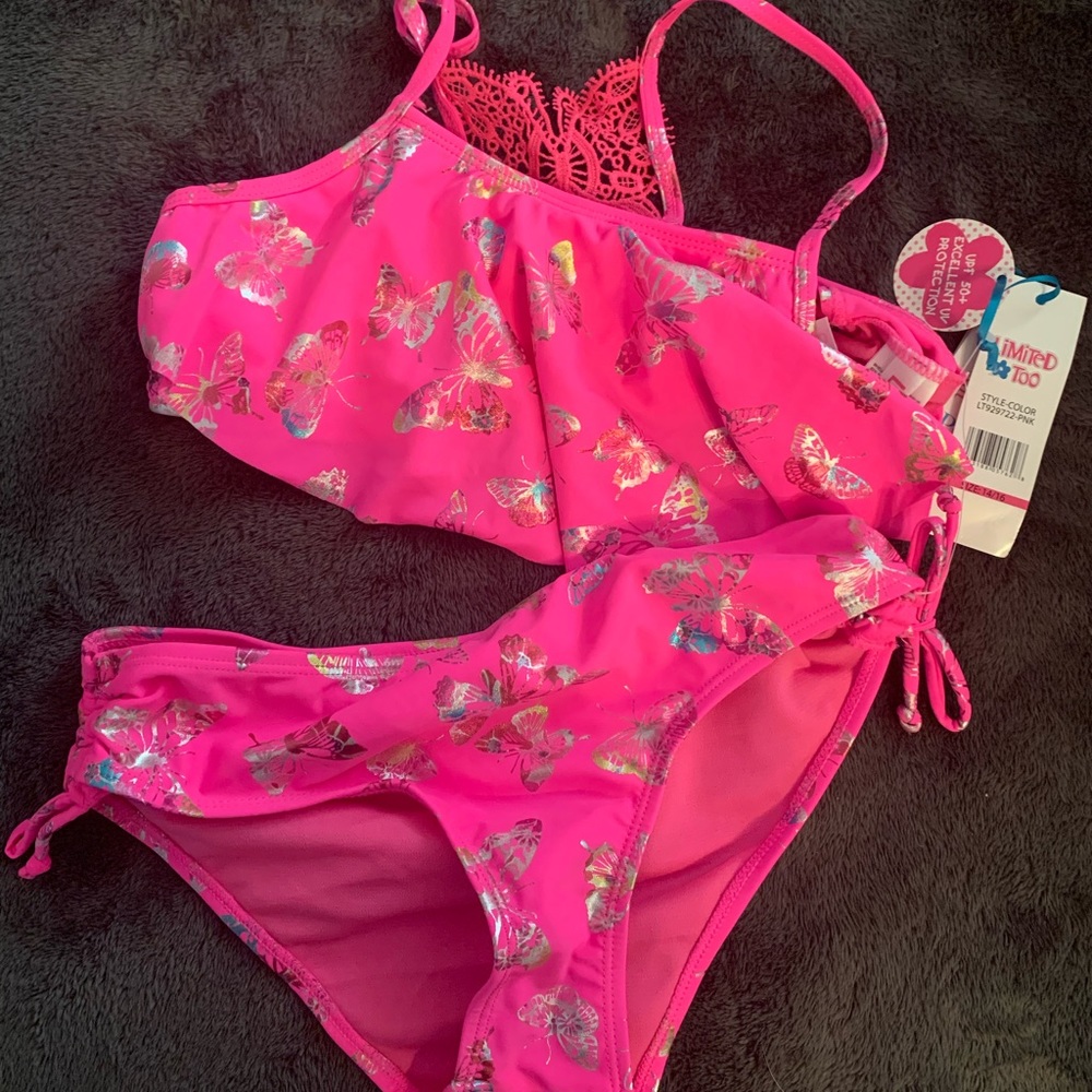 Pink & Silver Limited Too Bikini.  Never worn with tags and hygienic liner.